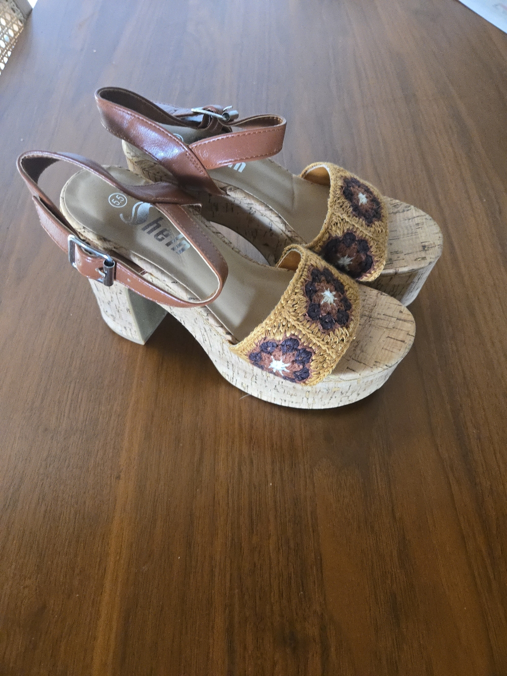 Handmade Crochet Platform Sandals in Mustard and Brown